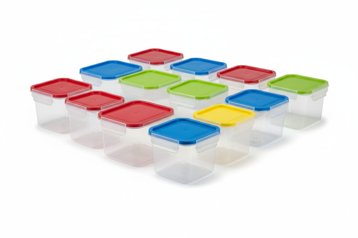 1 litre plastic containers with coloured lids